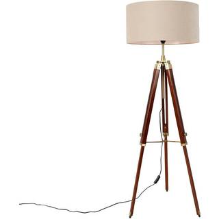 Gulvlampe messing med skærm lysebrun 50 cm Tripod - Cortin