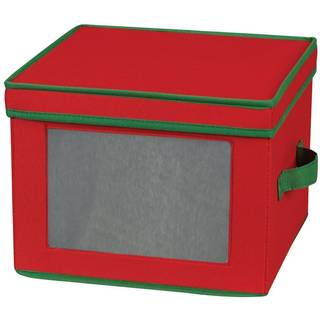 Husholdnings Essentials 536Red Holiday China Storage Chest med l?g og h?ndtag | Middagsplade | R?dt l?rred med gr?n trim