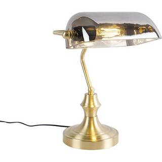 Klassisk notariuslampe guld med røget spejlglas - Banker