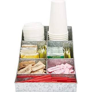 Mind Reader Cup and Condiment Station Boundrops Organizer Coffee Bar Galvanized Metal 8.5 """" L X 14.5 """" W X 5.25 """" H Silver