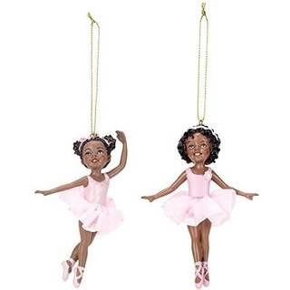 Kurt Adler 2 PC Set African American - Black Ballerina Girl on Toes Ornament 4 3/8 in