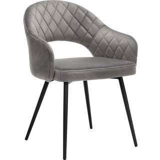 Songmics Velvet spisestue stol moderne køkkenstol polstret fløjlstol med armlænet metalben elegant design spisestue stue soveværelse køkken grå ldc82g