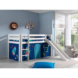 Halvhøj seng med rutsjebane – Pino, hvid, Astro gardin