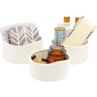 Farmlyn Creek 3 Pakning V?vede kurve til opbevaring Lille rund bomuldstov Organisering af skraldespande (3 st?rrelser hvid)