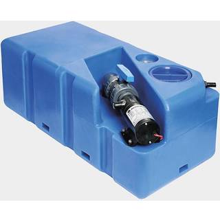 Septiktank / gråvandstank, 80 liter, med maceratorpumpe (24 V) &amp; Inspektionslåg, 800 x 390 x 300 mm, MDPE (polyethylen), blå