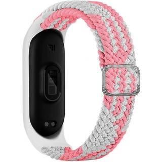 Xiaomi Mi Smart Band 5 / 6 Hurtel Flettet Stof Rem - Hvid / Lyserød