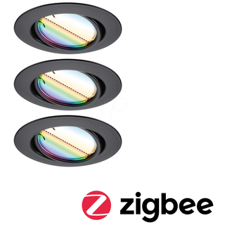 Paulmann Coin Base LED indbygningsspot sort 3 RGBW ZigBee Base, dæmpbar, Sort, Stue/spisestue, Metal, Moderne,