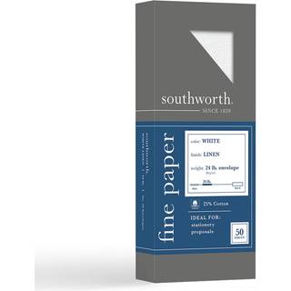 Southworth 25% bomuld #10 konvolutter 4.125 """" X 9.5 """" 24 lb/90 GSM Linned Finish White 50 Count - Packaging May Vary (P554-10)