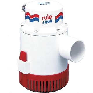 Nedsænkbar elektrisk lænsepumpe Rule 4000 GPH (252.3 liter / minut), 12 V, manuel driftstart, uden niveauføler