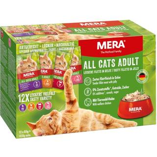 MERA Cats Adult Mixtray 12 x 85 g (Kylling, Laks, Oksekød & And)