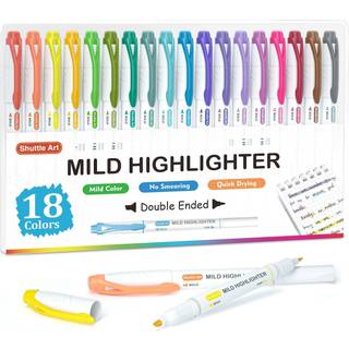 Shuttle Art Highlighters 18 farver Pastel Highlighter Pens Assorterede farver dobbelt tip mild farve mark?rer mark?rer perfekte til teenagere b?r