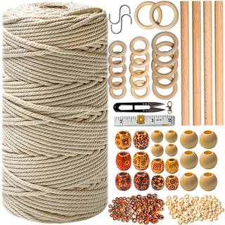 MacRame Kit - 227pc makrame v?g h?ngende kit makrame plante b?jle kit forsyninger 225y makrame ledning 3mm perler tr? dowels ringer e bog makrame