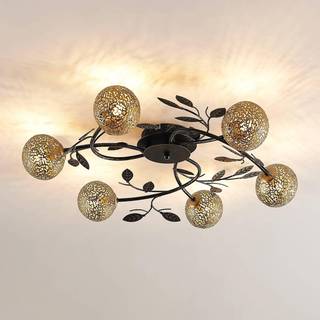 Lucande loftlampe Evory, Ø 69 cm, 6 lyskilder, sort/guld, G9