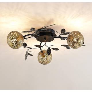 Lucande loftlampe Evory, Ø 53 cm, 3 lyskilder, sort/guld, G9