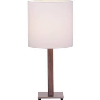Quitani bordlampe Elif, hvid, kantet, mørkt egetræ