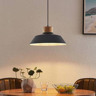 Lindby hængelampe Nefeli, Ø 42 cm, sort, træ, metal