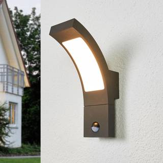 Lucande udendørs LED-væglampe Juvia, sensor, 27 cm, grå, IP54