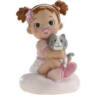 Topfigur lille pige med kat ca. 10 cm