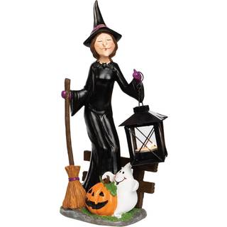 Spooky Teelichthalter Hexe mit Besen & Laterne 37cm