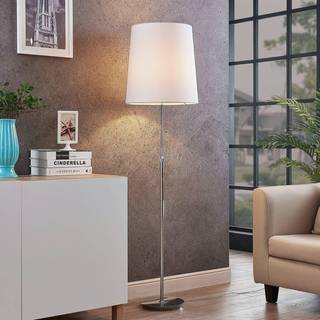 Lucande gulvlampe Pordis, 155 cm, krom, hvid, metal, tekstil