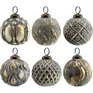 Auldhome Design Farmhouse Ball ornamenter (s?t af 6 antikke guld); N?dlidende metal glas kugle vintage stil juledekorationer