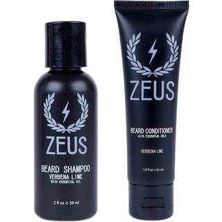 Zeus Travel Size Beard Wash & Beard Conditioner Set för män - mjukgör hydrater och fuktar - gjord i USA (Verbena Lime)