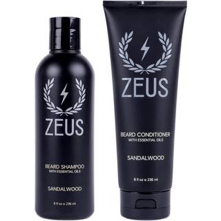 Zeus Beard Wash & Beard Conditioner Set med gr?n te til m?nd Bl?dg?r hydrater og fugtighedsf?rer - lavet i USA (Sandalwood)