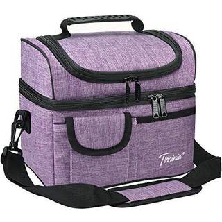 Tirrinia Isoleret frokostpose L?kagesikker termisk Bento -k?lertote til kvinder og m?nd Dual Rum med skulderrem 102 x 75 x 9 Purple