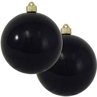 Jul af Krebs 6 """" (150 mm) Shiny Onyx Black [2 stykker] Ekstra store faste store store store store udendørs plastiske UV -kuglepynt hængende træd