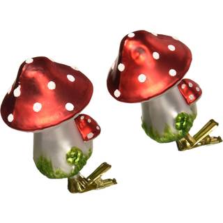 Kurt Adler 2-delt glas klip-on champignon ornament s?t 4-tommer jul