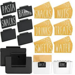 Talentfuldt k?kken 8 stykke metalkurvetiketter Klip p? indehavere med 40 m?rker til k?kkenopbevaring Sort etiketklip til opbevaringsbakke