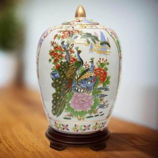 R?d lanterne 11 """" Satsuma Birds & Flowers Porcelain Vase Jar Multicolor