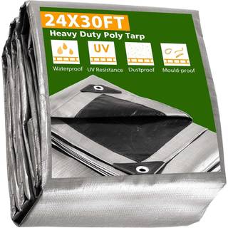 Yescom 24x30ft Heavy Duty Forst?rket Poly Tarp Vandt?t tarpaulin 10-Mil jordpladet campingtelt d?kning med ?je med reversible s?lv sorte tarps
