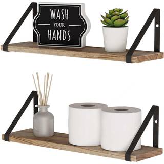 Wallniture Flydende hylder Badev?relse Opbevaring V?gmontering Hjemindretning Sovev?relse K?kkenvaskerum Arrang?r med sorte parenteser og naturli