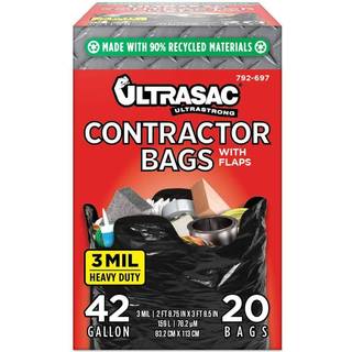 Ultrasac entrepren?rposer 42 gallon (20 pakning/w klap b?nd) 32,75 x 44,5-3 mil tyk stor sort kraftig industriel affaldspidser til professionel b
