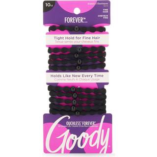 Goody Forever Ouchless Elastiske Tynde Hårelastikker - 10 stk, Sort, 4 mm, 16-tråders kerne Bevarer formen