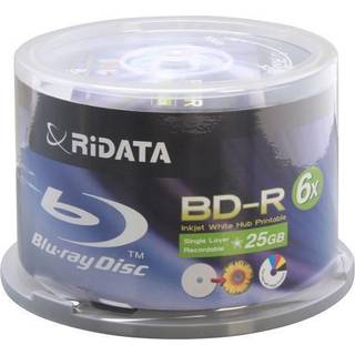 Ridata BD-R 6x 25 GB Blu-ray Media White Inkjet Hub Printbar Disc Pack på 50