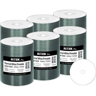 100 Pack Ritek Pro (Professionel Grad) CD-R 52x 700MB White Thermal Hub Printbar Blank Media Recordable Disc