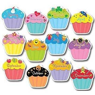 Kreativ undervisning Press Cupcake-accenter til opslagstavler og klassev?relser CTP 10 Jumbo Designer Cutouts 12-delt s?t multicolor