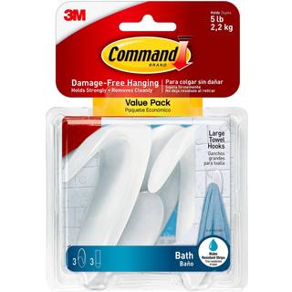 Kommandobad Stor håndklædekrog Værdi Pakke klar frostede 3-store kroge 3-vand-resistente strimler Organiser skadefri
