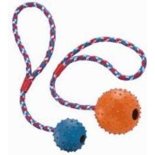 Gummilegetøj bold m/knopper & reb - 7 cm