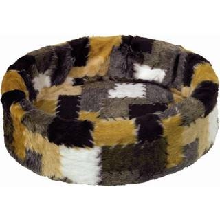 Plys seng, rund Patchwork - 50 cm - Brun