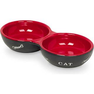 Dobbelt keramikskål "CAT", 23x12x4 cm - Black - 23x12x4 cm