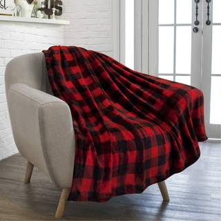 Pavilia sort og r?d b?ffel plaid fleece kast t?ppe til sofa bl?d rutet flanel t?ppe til sofa plaid julesofa kast seng varm hyggeligt dekorativt t