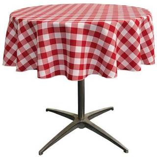La Linen Polyester Gingham Checkered 51-tommer rund dug hvid og r?d