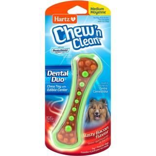Hartz Chew 'n Clean Dental Duo Bacon Flavored Dog Chew Toy - 1 Count (Pack of 1) Medium