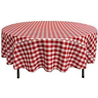 La Linned Polyester Gingham Checkered 72-tommer rund dug hvid og r?d