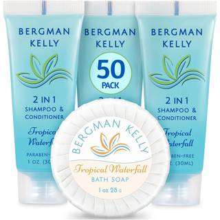 Bergman Kelly Round Soap Bars 2in1 Shampoo & balsam 2-delt sæt (tropisk vandfald 1 oz hver 100 pc) glæder dine gæster med revitalisering og forfr