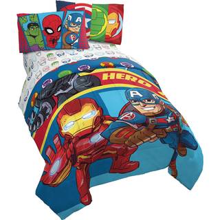Jay Franco Marvel Super Hero Adventures Double Team 4 stykker Twin Bed Set - Inkluderer reversibel dyne & ark s?t senget?j Funktioner Avengers -