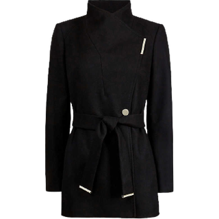 Ted Baker Ted Baker Black Rosess Short Belted Wool Wrap Coat